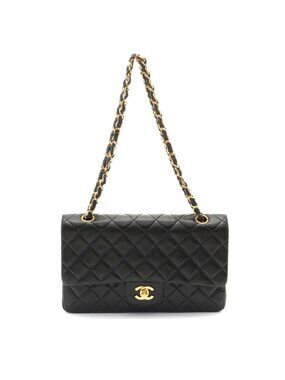 Chanel Quilted Double Flap 25 Chain Shoulder Black Lambskin Bag